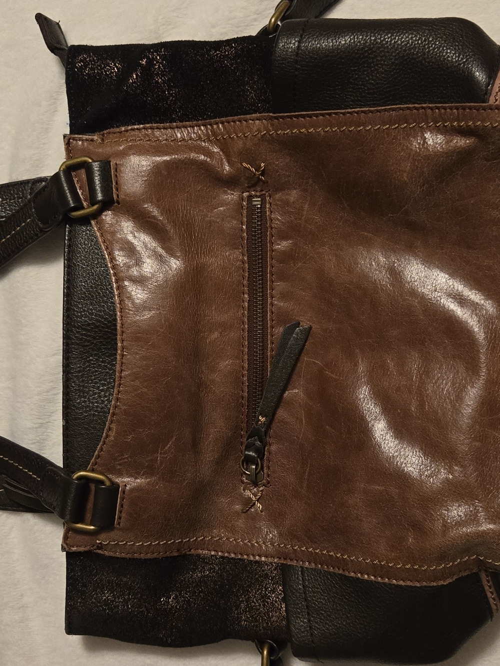 The Sak Brown and Black Leather Shoulder Bag